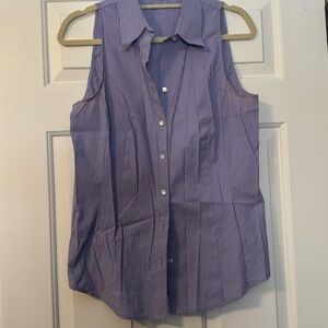Ann Taylor blue red pinstripe sleeveless blouse